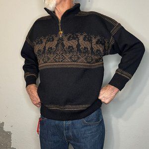 Vintage Heirloom Dale of Norway Reindeer Quarter-zip Pullover Sweater mens Large